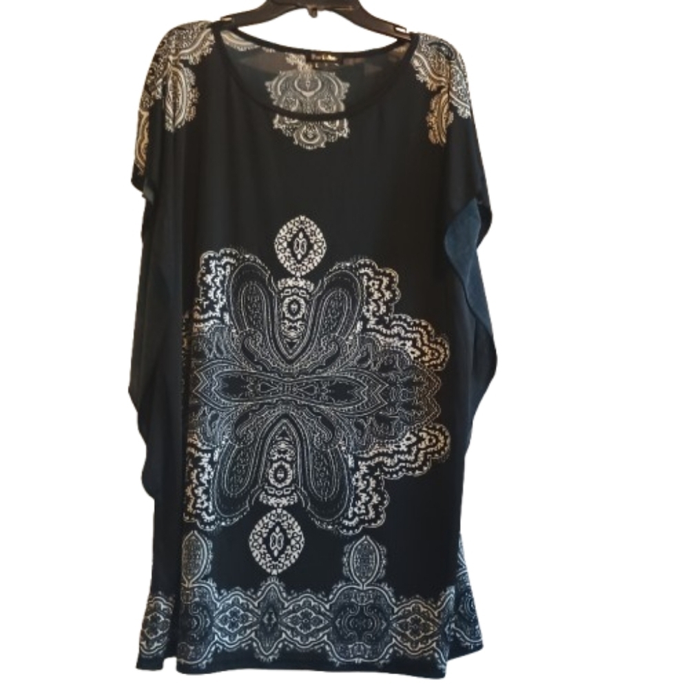 Free Culture Women's Large Black Boho‎ Paisley Print Tunic Top - Flowy Kaftan...